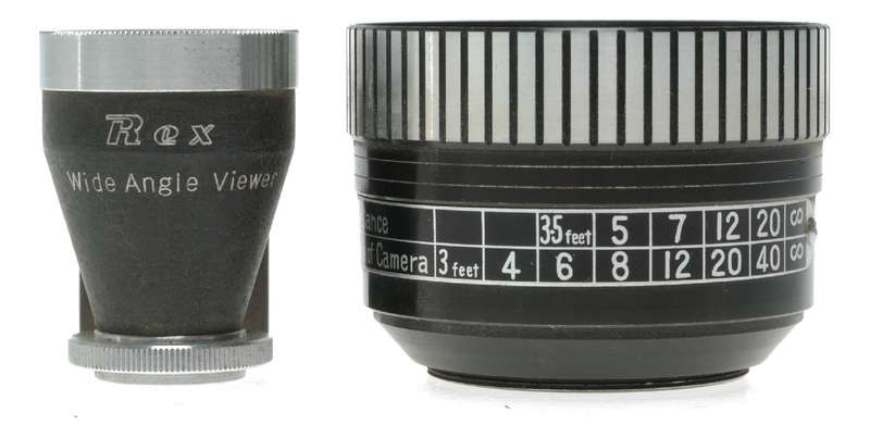 Rex Wide Angle shoe mount Viewer and Wide Angle auxiliary Lens in leather case