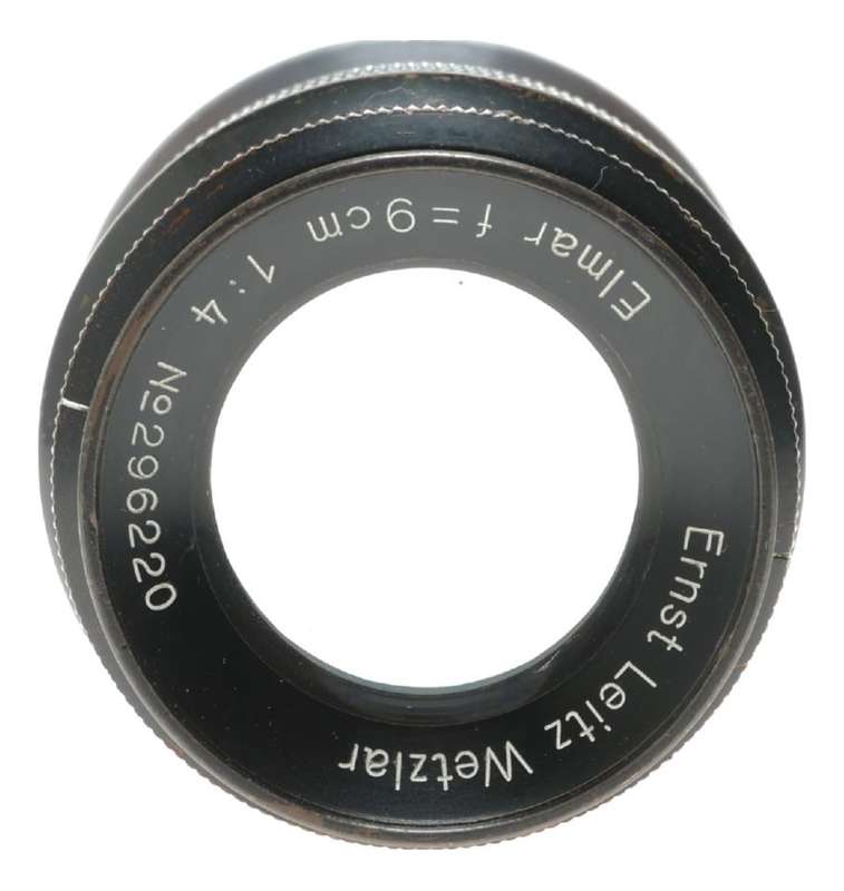 Ernst Leitz Elmar 1:4 f=9cm Leica camera M39 brass black paint lens patina