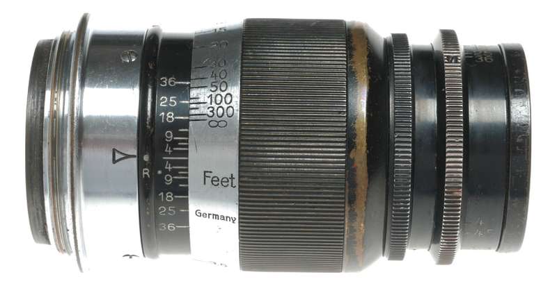 Ernst Leitz Elmar 1:4 f=9cm Leica camera M39 brass black paint lens patina