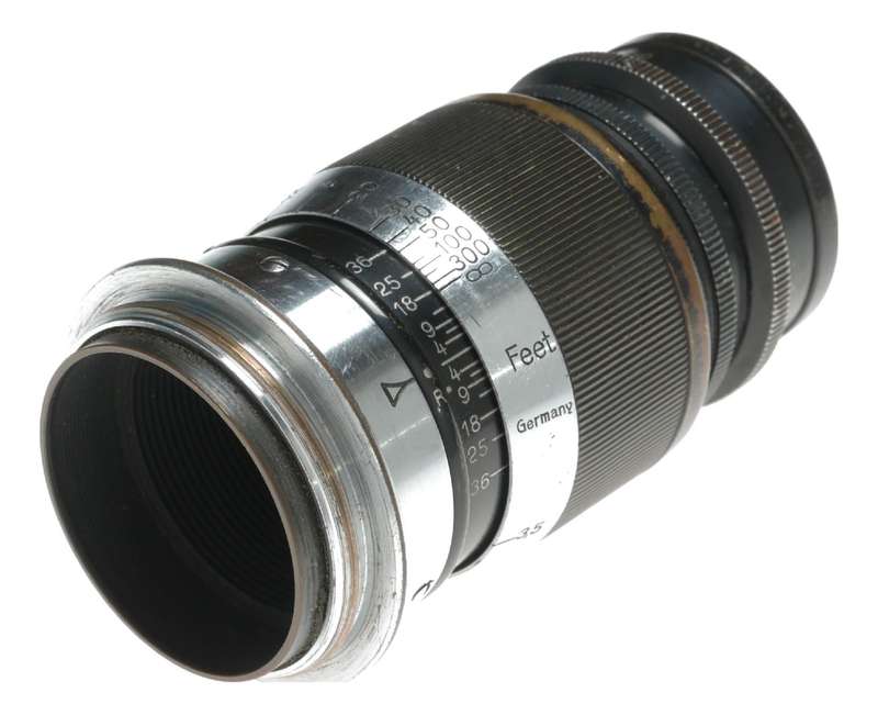 Ernst Leitz Elmar 1:4 f=9cm Leica camera M39 brass black paint lens patina