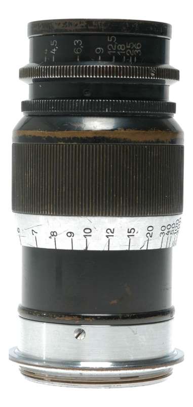 Ernst Leitz Elmar 1:4 f=9cm Leica camera M39 brass black paint lens patina