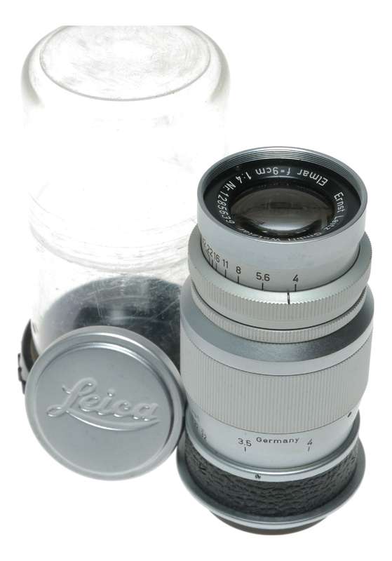 Leitz Wetzlar Elmar f=9cm 1:4 Leica M39 RF camera lens in keeper
