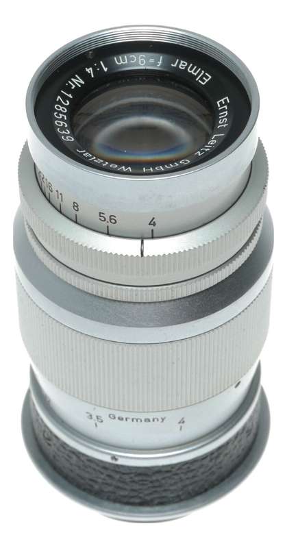 Leitz Wetzlar Elmar f=9cm 1:4 Leica M39 RF camera lens in keeper