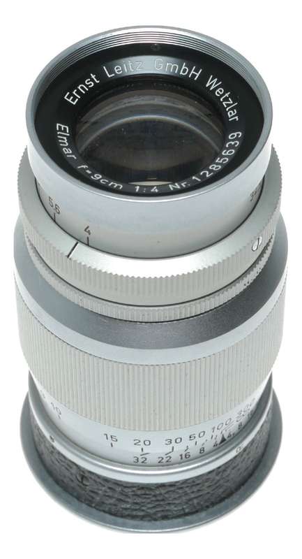 Leitz Wetzlar Elmar f=9cm 1:4 Leica M39 RF camera lens in keeper