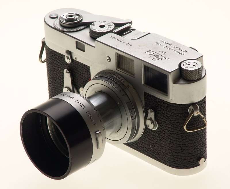 LEICA 35mm CHROME M2 CAMERA ELMAR 2.8/50mm LENS UVa FILTER ITOOY HOOD CASE CLEAN