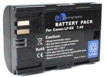 E-Photographic 2650 mAh Lithium LP-E6 Camera Battery for Canon DSLR's and Mirrorless Cameras