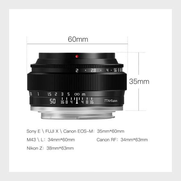 TTArtisan 50mm F2 Manual Focus Lens for Canon RF Mount (Black)