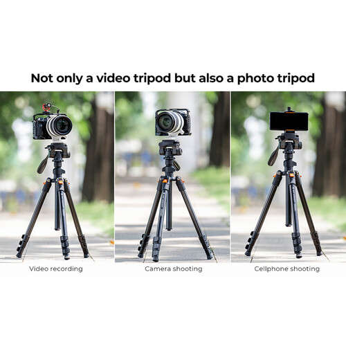 K&F Concept KF09.115 Lightweight Video Travel Tripod with Smartphone Clamp