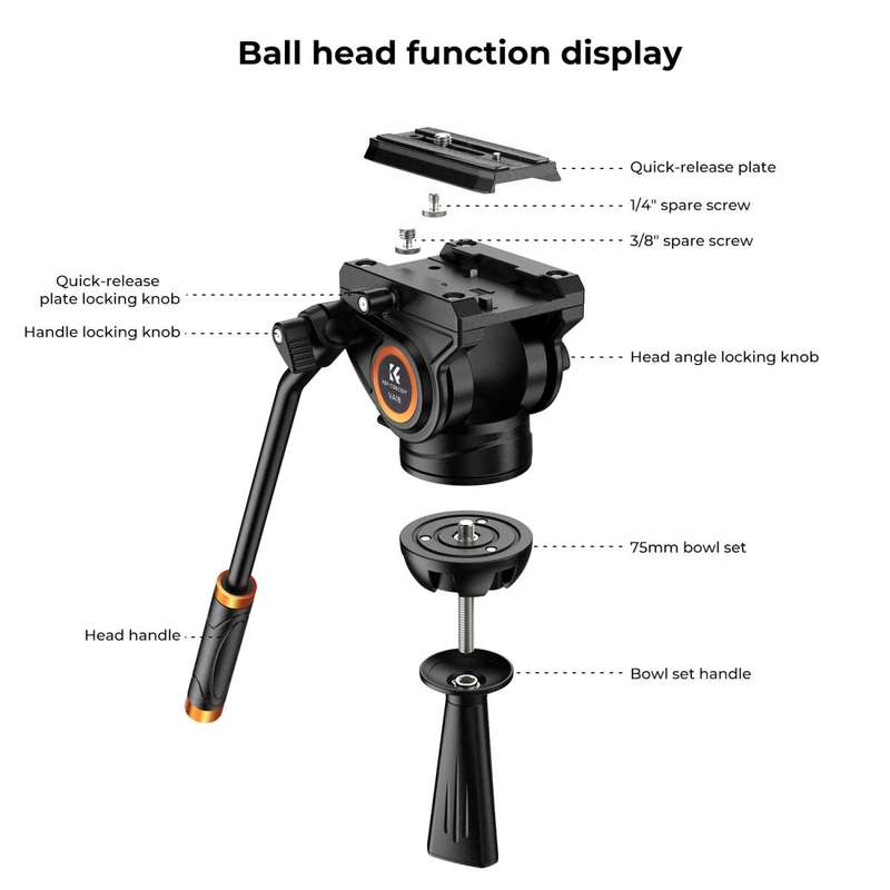 K&F Concept 8Kg Cap Aluminum Video Tripod with Panorama Fluid Ballhead (KF09-121)