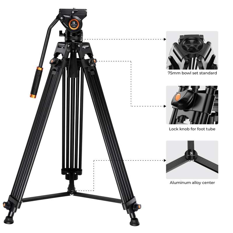 K&F Concept 8Kg Cap Aluminum Video Tripod with Panorama Fluid Ballhead (KF09-121)