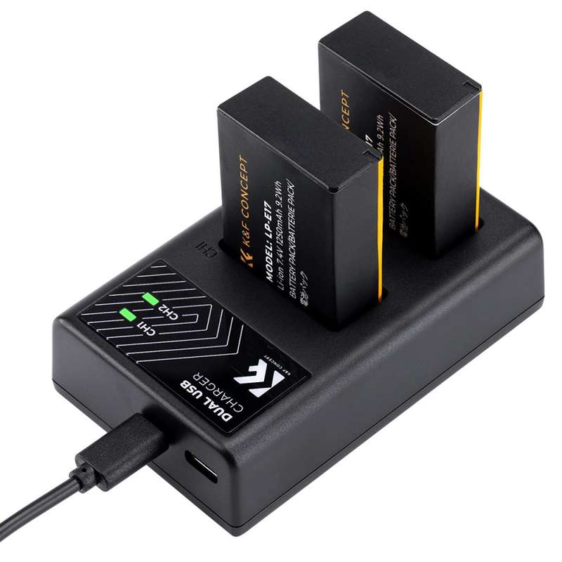 K&F Concept Dual LP-E17 Battery + Charger Kit for Canon Cameras-KF28.0014