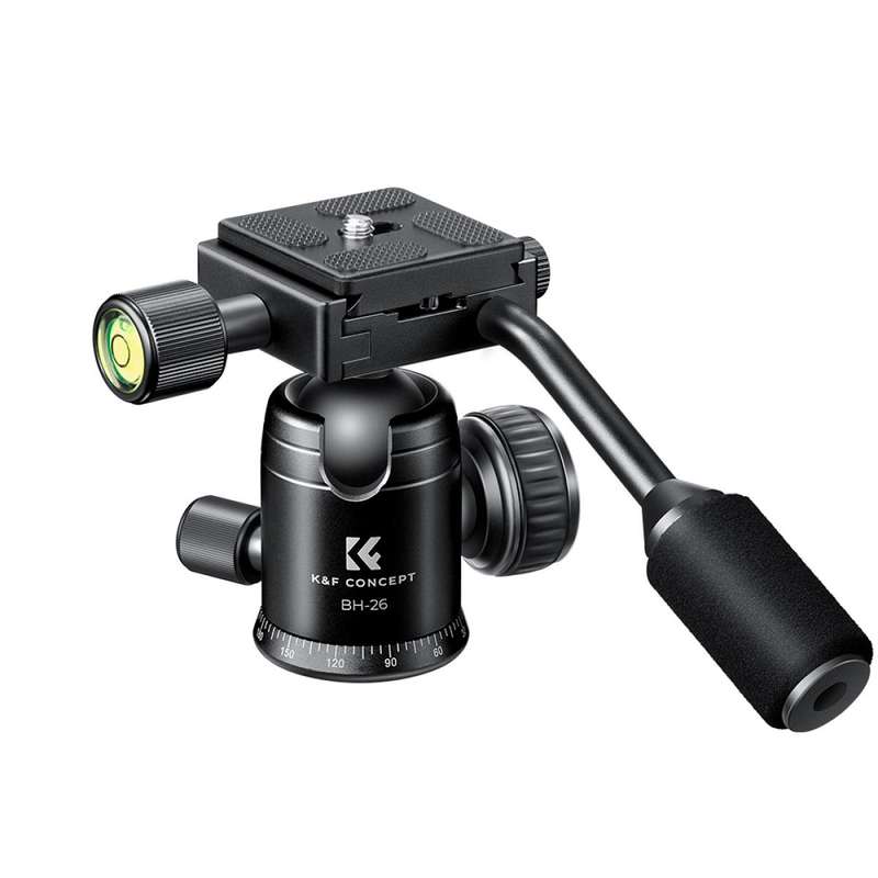 K&F Concept Video Tripod Head & Handle, 360 Degree Rotation 26mm Ball