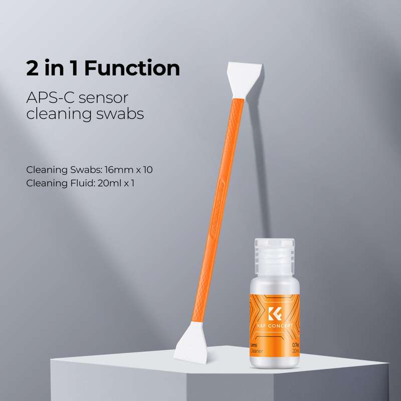 K&F Concept Pack of 10 Dual Head Swabs for CMOS APS-C Sensors with 20ml Cleaning Fluid