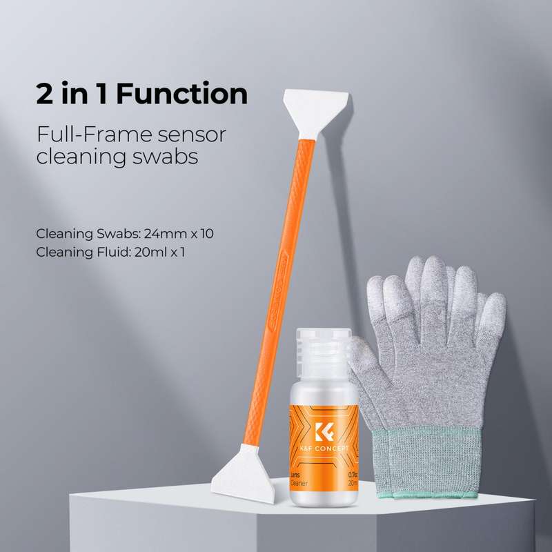K&F Concept Pack of 10 Dual Head Swabs for Full Frame Camera Sensors with 20ml Cleaning Fluid