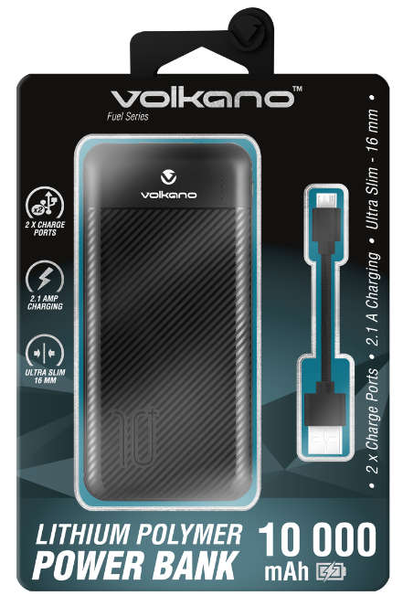 Volkano Fuel Series 10 000 mAh Power Bank (Black)