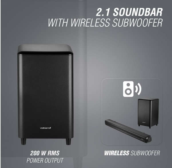 VolkanoX Supersonic Series 2.1 200W Soundbar System with Subwoofer (Black)