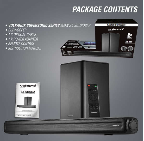 VolkanoX Supersonic Series 2.1 200W Soundbar System with Subwoofer (Black)