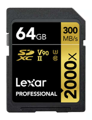 Lexar 64GB Professional 2000x UHS-II SDXC Memory Card (300MB/s) Gold Series