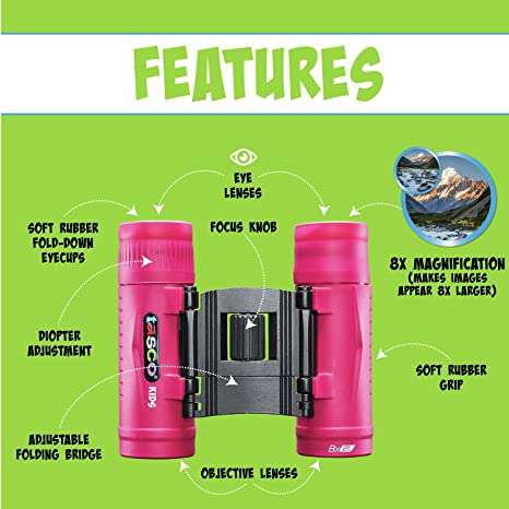 TASCO KIDS 8X21 PINK RP Compact Binocular