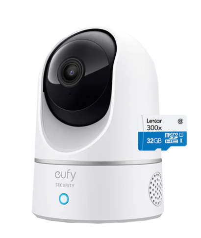 Eufy Security eufy Indoor Cam - 2K with Pan and Tilt with Lexar 32GB High Performance 300x microS...