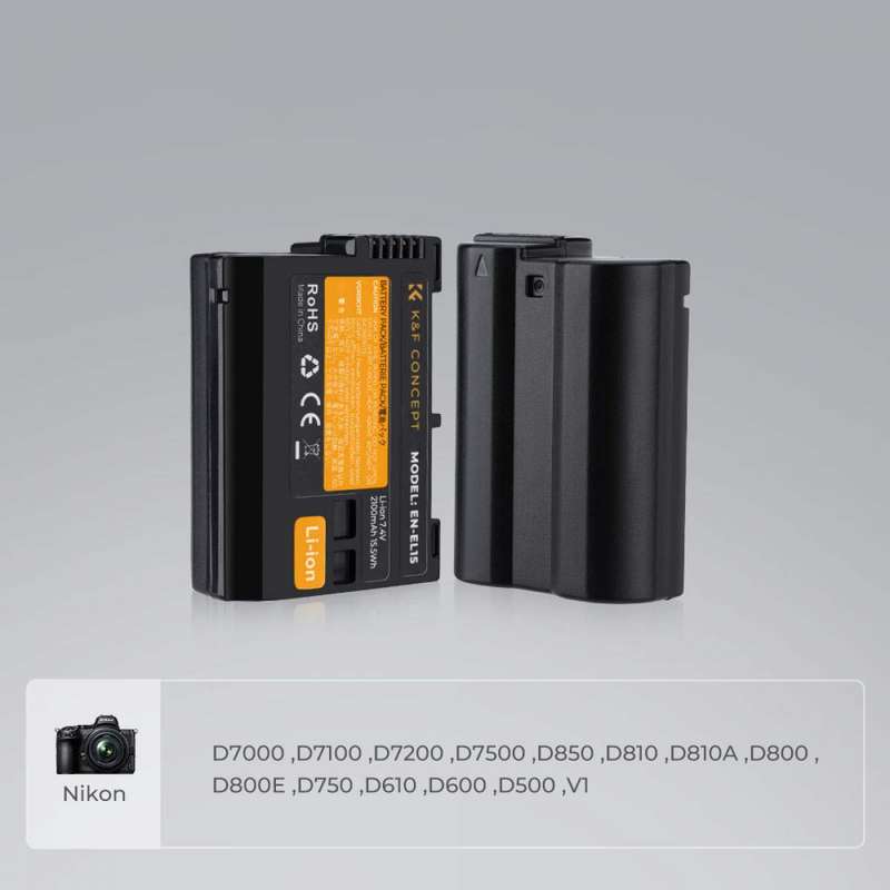 K&F Concept Dual EN-EL15 Battery + Charger Kit for Nikon Cameras
