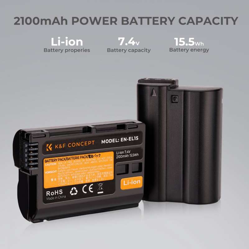 K&F Concept Dual EN-EL15 Battery + Charger Kit for Nikon Cameras