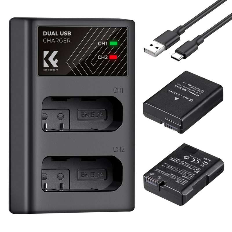 K&F Concept Dual EN-EL14 Battery + Charger Kit for Nikon Cameras