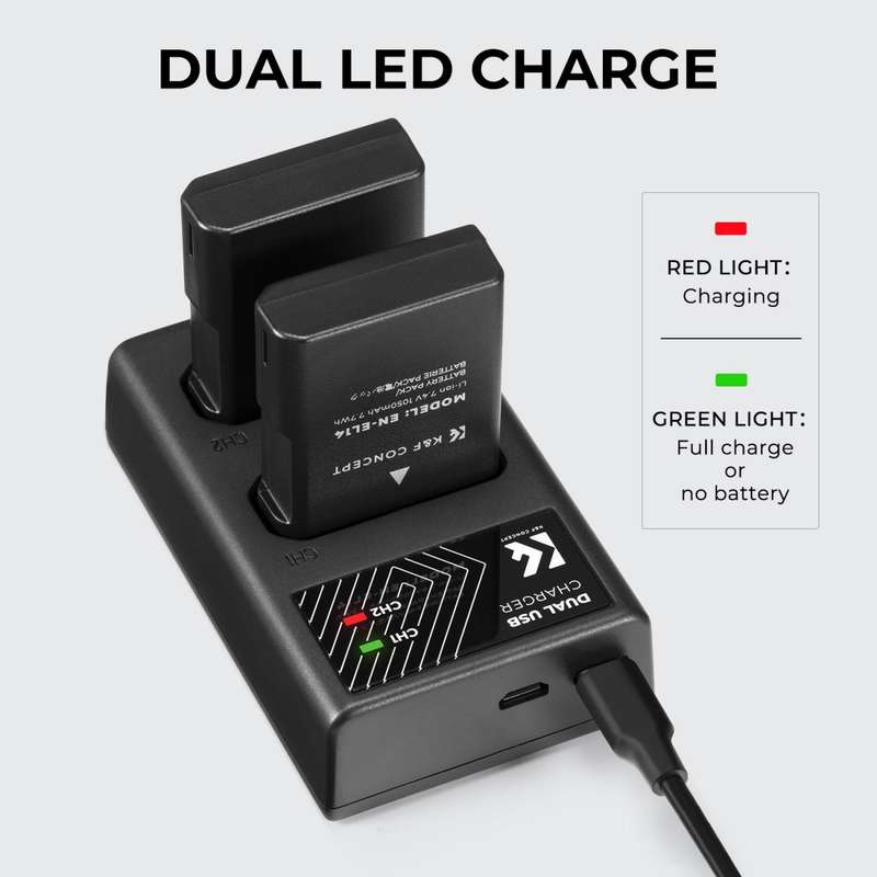 K&F Concept Dual EN-EL14 Battery + Charger Kit for Nikon Cameras
