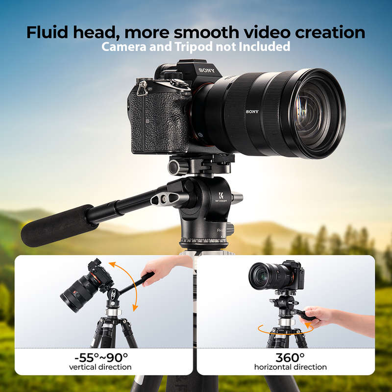 K&F Hydraulic Fluid Tripod Video Head with Handle with 360 Degree Rotation