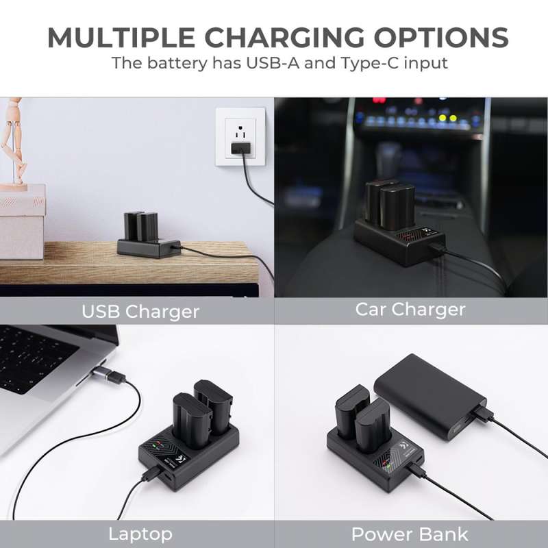 K&F Concept Dual EN-EL15 Battery + Charger Kit for Nikon Cameras