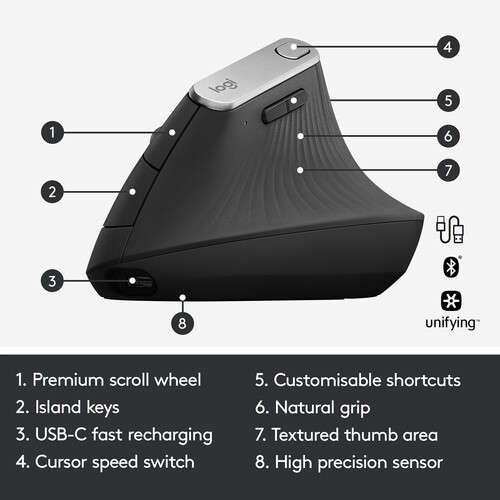 Logitech MX VERTICAL Advanced Ergonomic Mouse 910-005448 (Graphite)