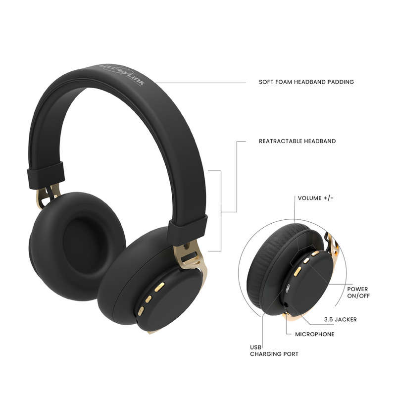 Ultra-Link Active Series Black & Gold Wireless Headphone