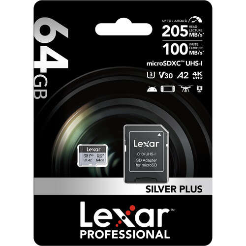 Lexar® 64GB Professional SILVER PLUS microSDXC UHS-I Card