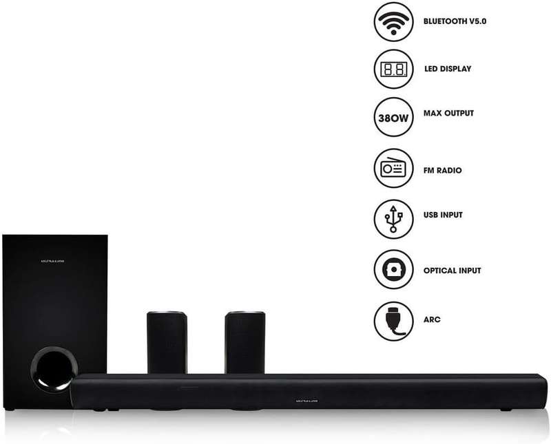 Ultra-Link Jive Series 380 Watt, 5.1 Channel, Wireless Soundbar