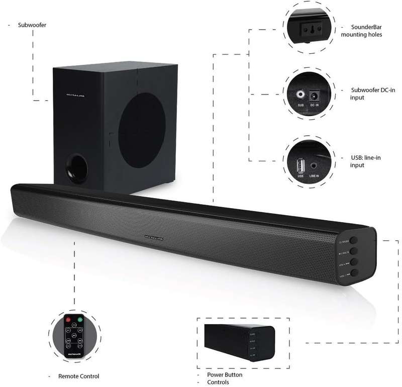 Ultra-Link Jive Series 120 Watt, 2.1 Channel, Wired Soundbar with FM Radio