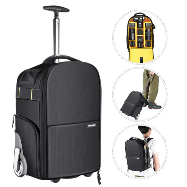 Neewer 2-in-1 Trolley Wheeled Camera Backpack Bag Yellow