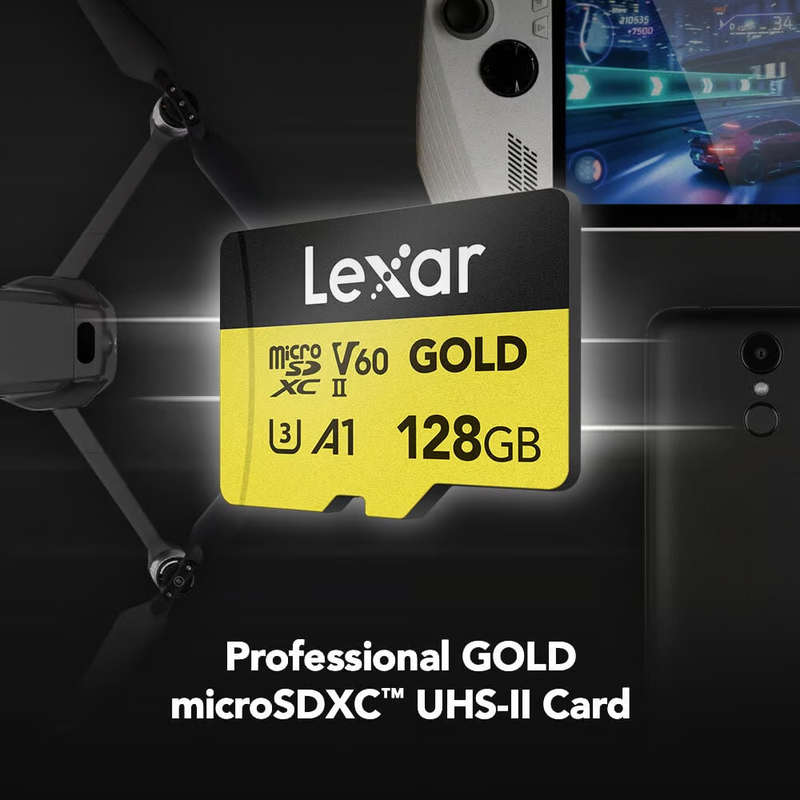 Lexar ® Professional 128GB GOLD microSDXC UHS-II Card