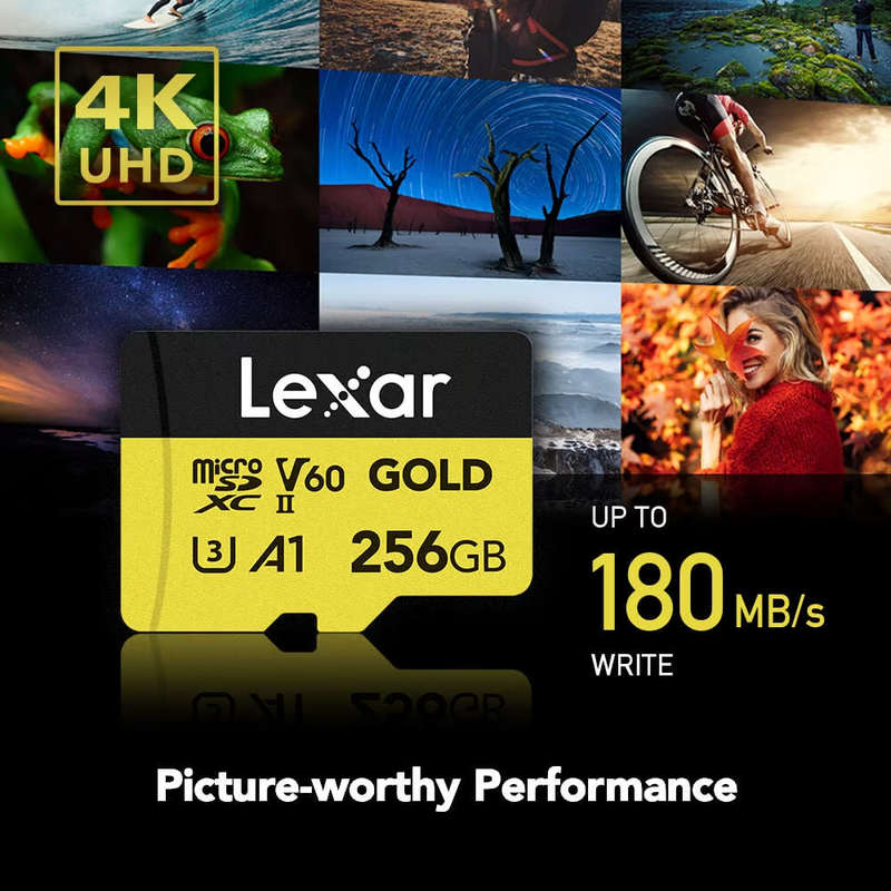 Lexar ® Professional 256GB GOLD microSDXC UHS-II Card