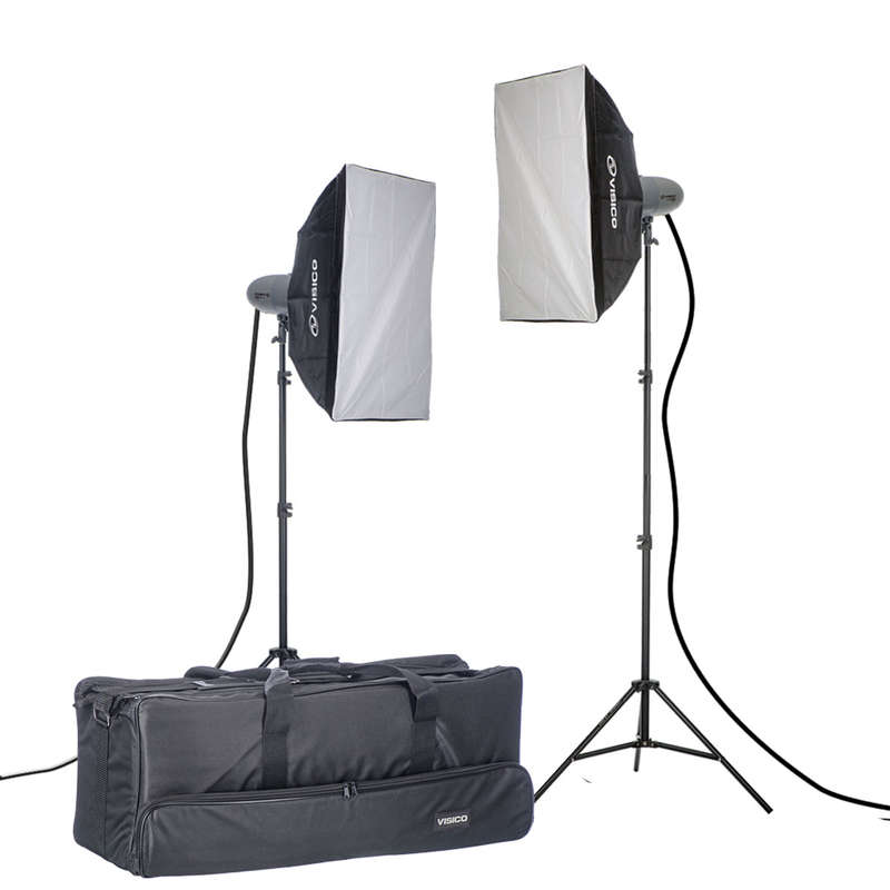 Visico PRO VL 300 PLUS: 2X 300 Watt Flash Head Soft Box Studio Kit