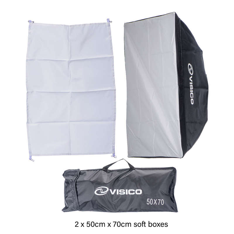 Visico PRO VL 300 PLUS: 2X 300 Watt Flash Head Soft Box Studio Kit