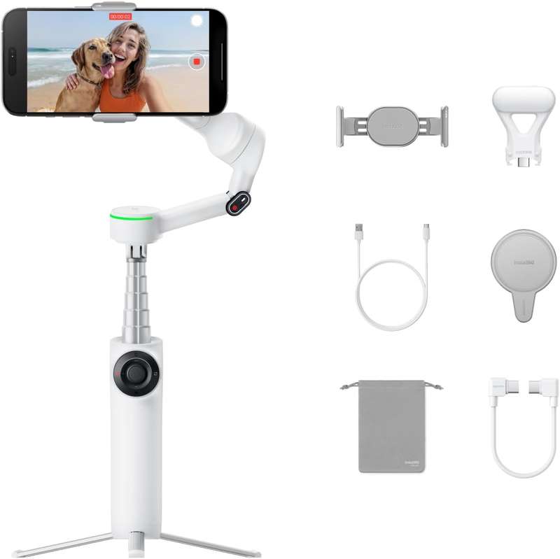 Insta360 Flow 2 3-Axis Smartphone Gimbal With AI-Powered Tracker Bundle (Summit White)