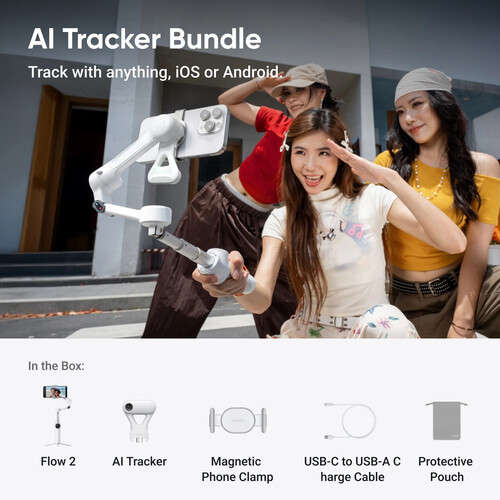 Insta360 Flow 2 3-Axis Smartphone Gimbal With AI-Powered Tracker Bundle (Summit White)