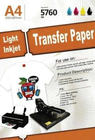 T-shirt Transfer Paper for Light T-shirts - A4 - pack of 10