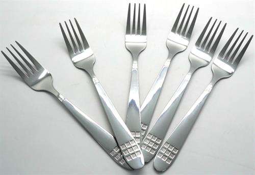 Casey Catering 6 Piece Stainless Steel Dinner Table Forks Set With Square Design Printed On Handl...