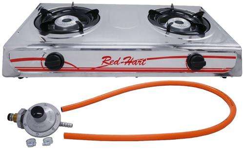 Casey Red Heart 2 Plate Stainless Steel Gas Stove-High Flame Burner For Faster Cooking Stainless ...