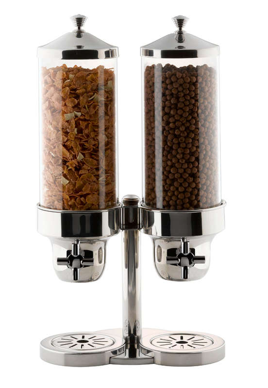 CEREAL DISPENSER DOUBLE S/STEEL - POLYCARBONATE CYLINDER 215MM X 310MM X 595MM 7.4LT