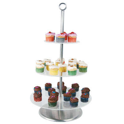 CAKE STAND CLEAR PLASTIC - 3 TIER 340MM X 285MM X 190MM