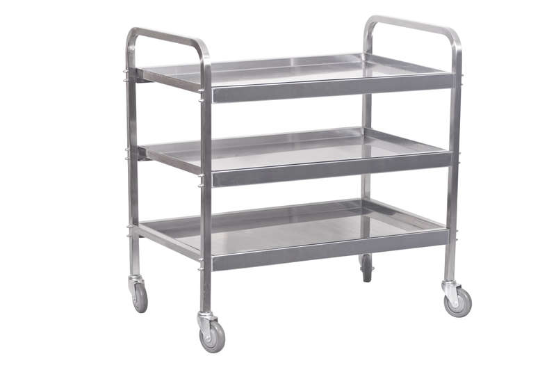 TEA TROLLEY S/STEEL HEAVY DUTY - 3 SHELF 930MM X 905MM X 560MM - 25KG