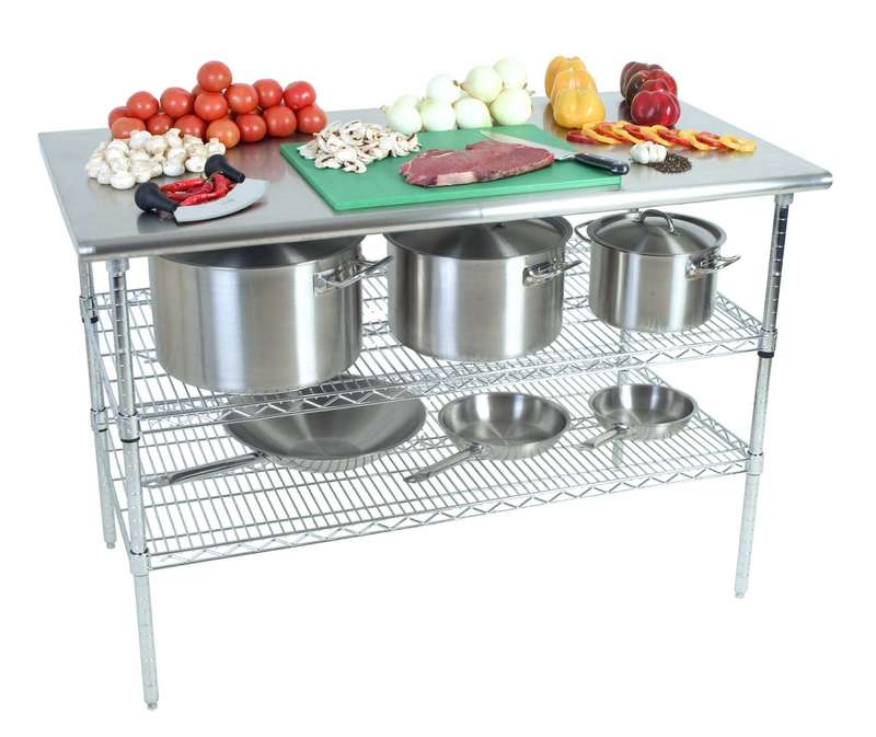 WORK TABLE S/STEEL - 2-TIER - PLAIN TOP 1300MM X 690MM X 870MM