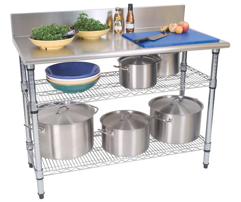 WORK TABLE S/STEEL - 2-TIER - SPLASHBACK 1300MM X 690MM X 870MM